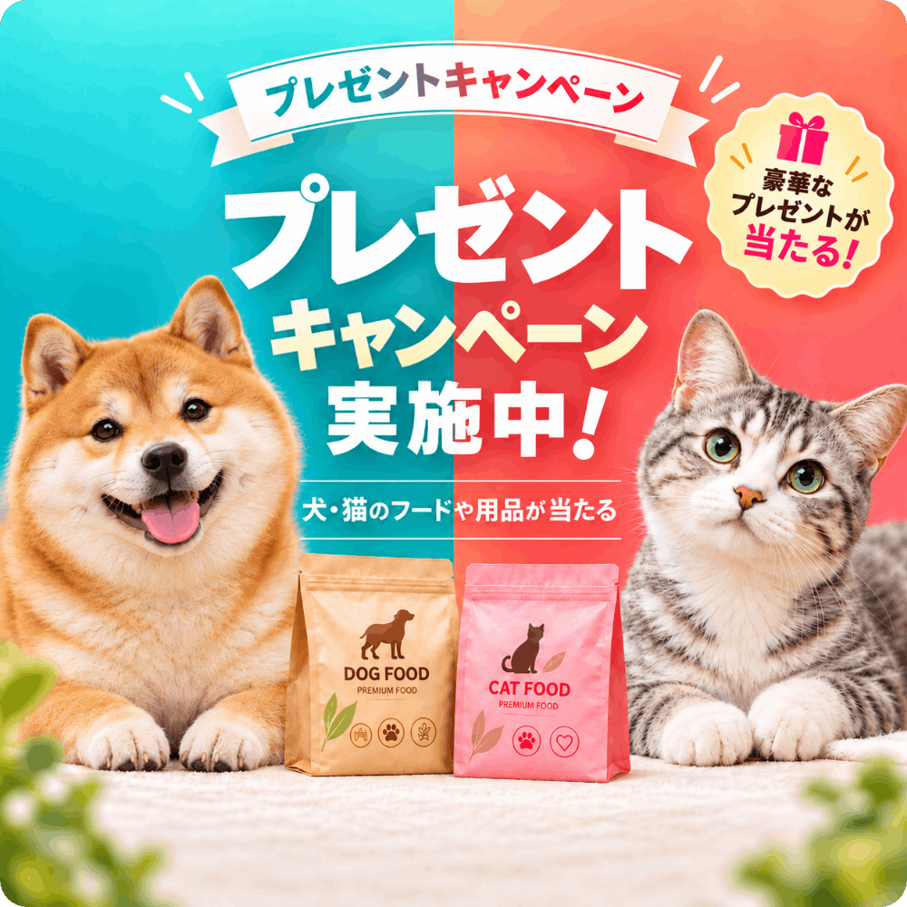 プレゼントキャンペーン実施中！犬・猫のフードや用品が当たる